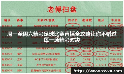 周一至周六精彩足球比赛直播全攻略让你不错过每一场精彩对决